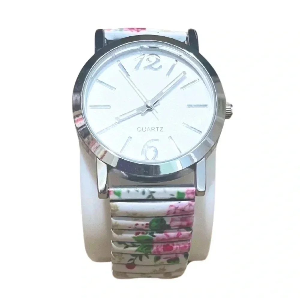 White Floral Expansion Wristwatch Women's Signature Collection by Avon
